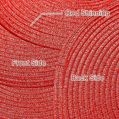 AHHFSMEI Round Braided Placemats 15 Inch Round Table Mats for Dining Tables Natural Woven Heat Resistant Place mats Set of 6 (Red Shine)