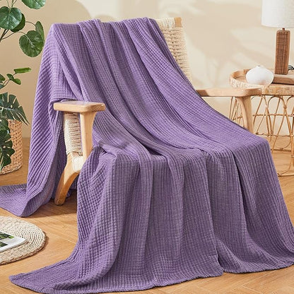 EMME Cotton Muslin Queen Blanket Bed Layering Breathable Gauze Blanket Soft Lightweight Blankets Adults (Purple, 90"x90")