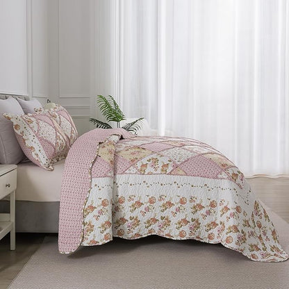 HoneiLife Queen Quilt Bedding Sets - Floral Quilt Bedding Sets 3-Piece 90x96, Lightweight Bedspreads Patchwork Coverlet Rustic Bedding Set All Season Quilts