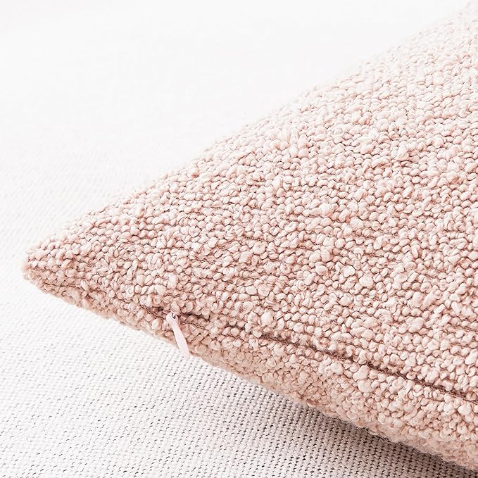 Mixhug Decorative Boucle Throw Pillow Covers, Pink, 12 x 20 Inches, Pack of 2 - Textured Boho Pillow Covers for Couch and Bed