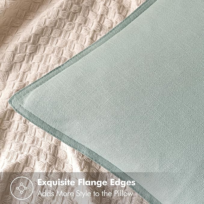 MIULEE Decorative Linen Euro Sham Pillow Covers 24x24 Aqua Green Boho Farmhouse Neutral Spring Couch Throw Pillows for Bed Pack of 2 Accent Modern Pillowcase Summer Sofa Livingroom Home Decor