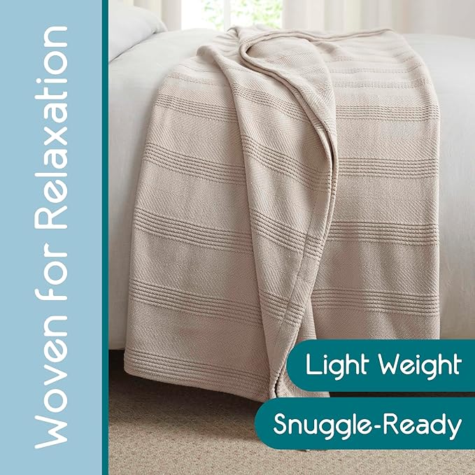 King Size 100% Cotton Mink Blanket | Super Soft Breathable Lightweight Throw Blanket | All-Season Knit Blanket | Versatile Hotel Luxury | Easy Care