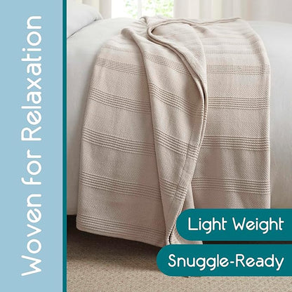 King Size 100% Cotton Mink Blanket | Super Soft Breathable Lightweight Throw Blanket | All-Season Knit Blanket | Versatile Hotel Luxury | Easy Care