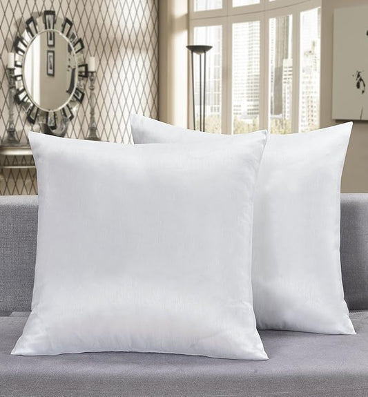 Aiking Home 24x24 Inches Faux Silk Square European Shams, Zipper Closure, White (Set of 2)