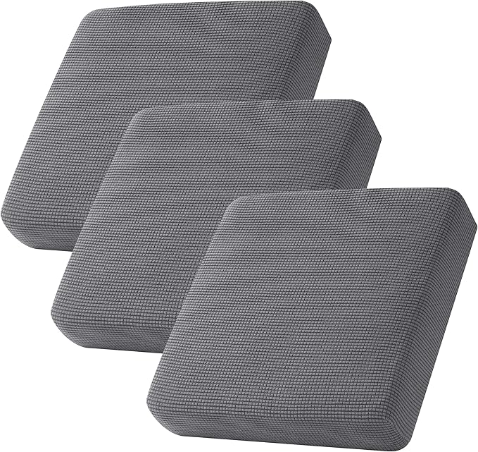 CHUN YI 3Piece Stretch Couch Cushion Covers, Sofa Seat Slipcovers for Pets, Suitable for Armchair Loveseat Sofa with Spandex Jacquard Washable Fabric(3Piece,Light Grey)
