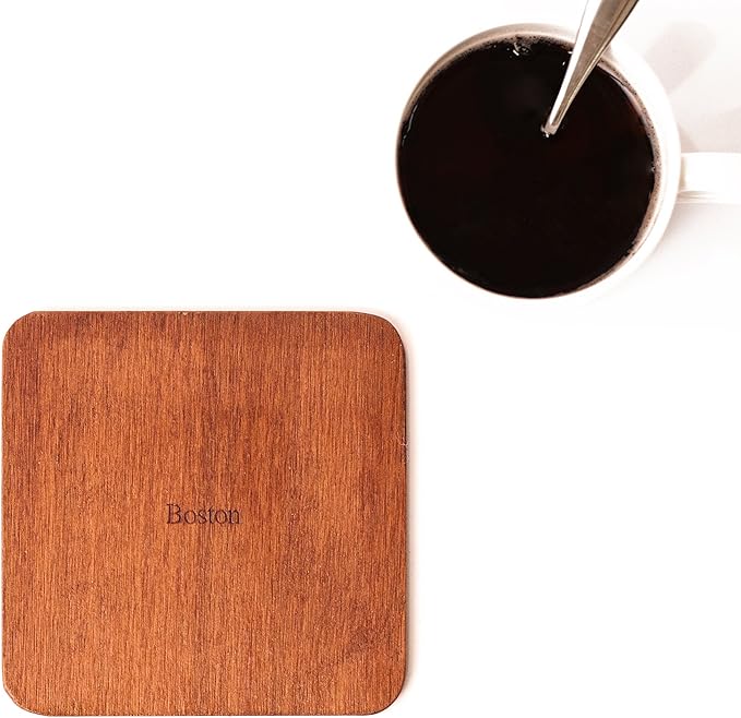 Boston Map Coaster by O3 Design Studio, Set Of 4, Sapele Wooden Coaster With City Map, Handmade