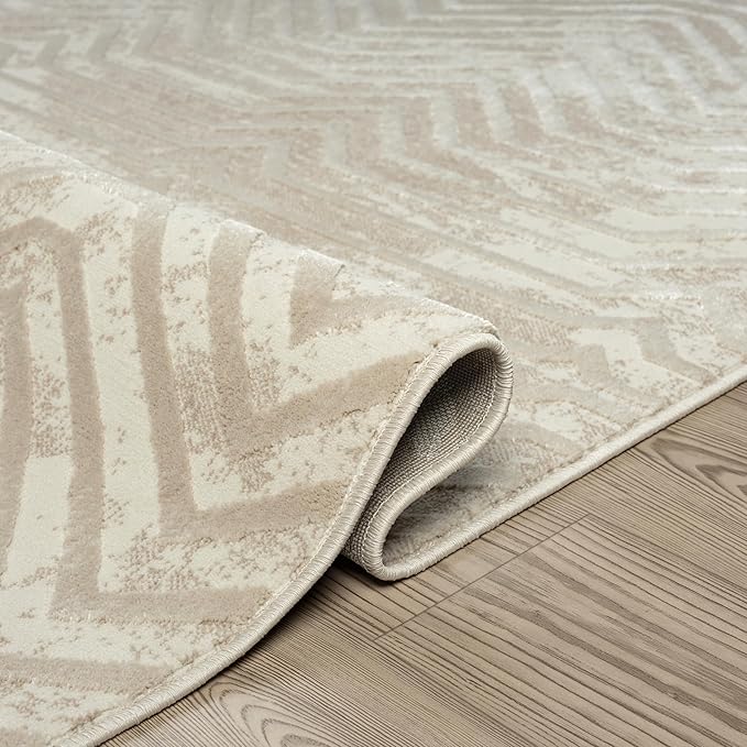 Abani Terra Cream 2' x 3' Area Rug for Living Room, Bedroom - Geometric Lines Pattern - Durable & Easy to Clean