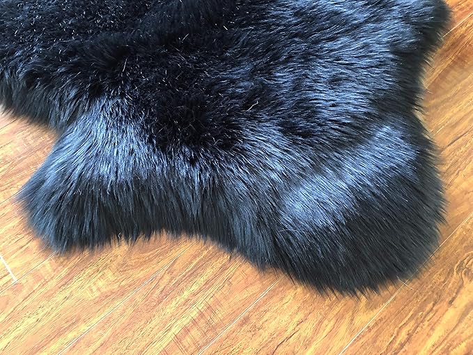 Free Shape Luxury Soft Fluffy Shag Area Rug Triple Side by Side 3'x6', 90x180cm - Vegan Fur Ultra Soft Indoor Carpet Nursery Rugs for Bedroom Home Decor, Black