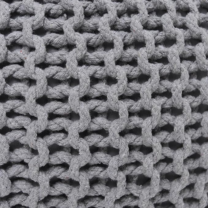 REDEARTH · Round Pouf Ottoman - Hand Knitted Cable Boho Poof Home Décor Pouffe Circular Footrest for Living Room - Nursery - Bedroom - Lounge 100% Cotton (18”x18”x14”) - Gray, Set of 2
