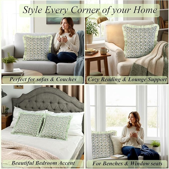 Ridhi Bloom Bubbles Modern Farmhouse Pillow 20x20 Cotton Throw Pillow Covers Set of 2 Cushion Covers with Ruffle for Couch Sofa Bed Living Room Home Decor for Christmas, Thanksgiving
