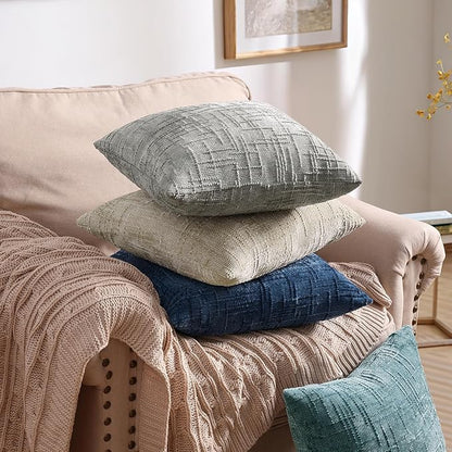decorUhome Neutral Grey Chenille Throw Pillow Covers 12x20 Set of 2 Textured Slubby Couch Pillow Covers Farmhouse Accent Modern Neutral Decorative Pillow Cases for Bed Sofa Living Room