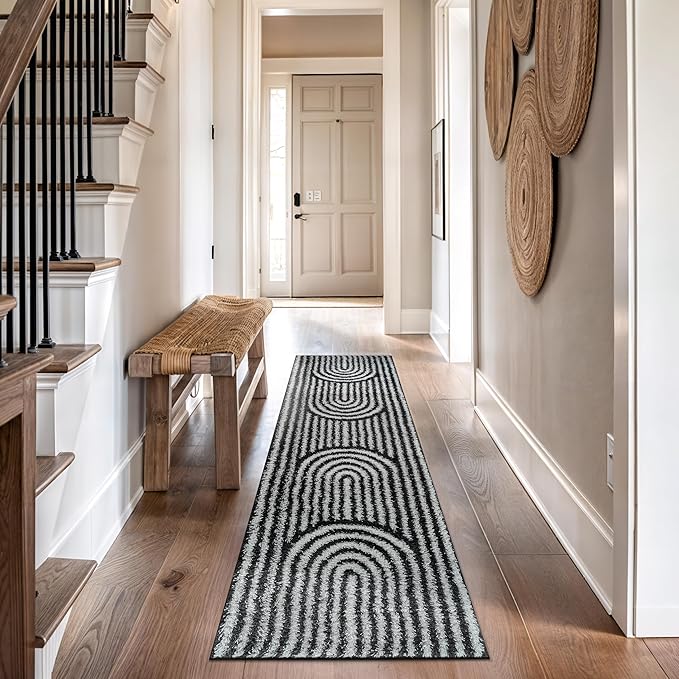 Rugshop Abstract Arch Shag Runner Rug Anthracite Dark Gray 2' 3" x 8' Perfect for Hallways, Kitchens, or Behind The Sofa