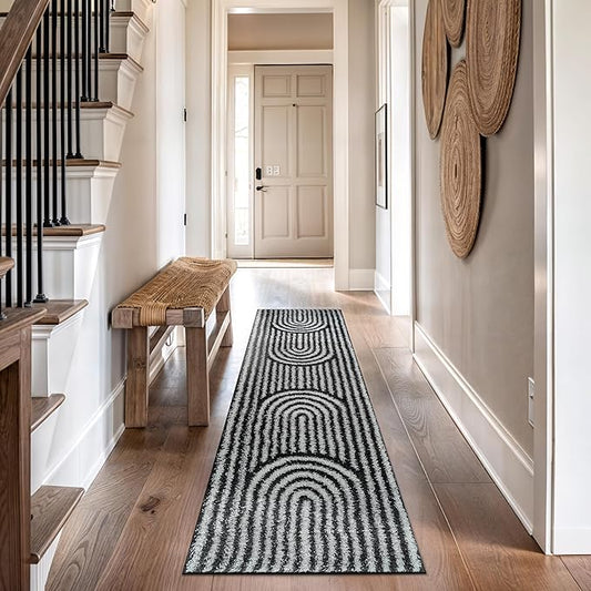 Rugshop Abstract Arch Shag Runner Rug Anthracite Dark Gray 2' 3" x 12' Great for Long Hallways, Open Entryways, or Galley Kitchens