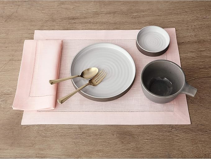Solino Home Pink Linen Napkins Set of 4-100% Pure Linen Hemstitch Dinner Napkins 20 x 20 Inch for Valentines - Classic Hemstitch