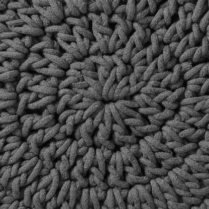 Casafield Pouf Ottoman Footstool, 13" Round x 11" High, Hand-Knitted Cotton Footrest, Non-Skid Wood Legs, Boho Foot Stool for Living Room, Bedroom (Gray)