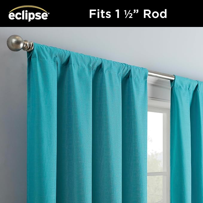 Eclipse Kendall Modern Thermaback Blackout Window Curtains, Rod Pocket, Insulating and Noise Reducing Window Curtains, 84 Inch Long x 42 Inch Wide, Curtain Panel Set, 2 Pack, Turquoise
