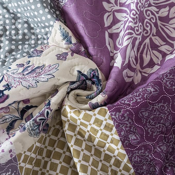 HoneiLife Quilt Set Queen Size - 3 Piece Microfiber Quilts Reversible Bedspreads Patchwork Coverlets Floral Bedding Set All Season Quilts- Late Spring,Queen/Full Size