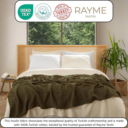 Muslin Blanket - Pure 100% Turkish Cotton Airy Soft Light Versatile Gauze Throw Blanket for Bed, Couch, Sofa (Khaki Green, Twin XL Size (71" x 95" inch))