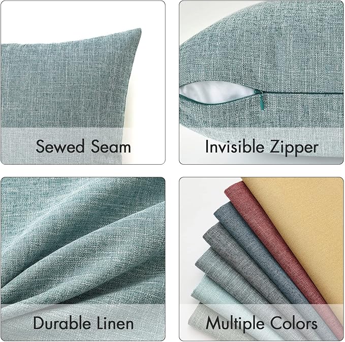 MIULEE Pack of 2 Decorative Linen Burlap Coastal Pillow Covers Farmhouse Boho Accent Pillowcases for Sofa Car Couch Bedroom Living Room Decor 16x16 Inch Teal