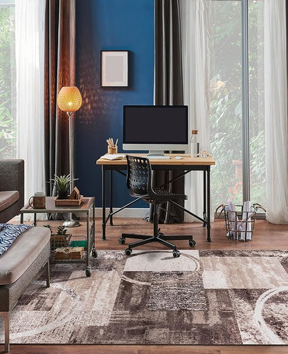 Rugshop Contemporary Abstract Circle Design Area Rug, Non-Shedding Carpet for Bedroom, Home Office, or Nursery, Brown, 3'3" x 5'