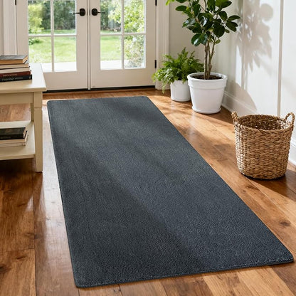 PURE ERA Carpet Stair Tread Landing Mat Area Rug Ultra Plush Shag Soft Non Slip Skid Resistant Tape Free Indoor Doormat Washable Reusable Dark Gay 2' X 6'