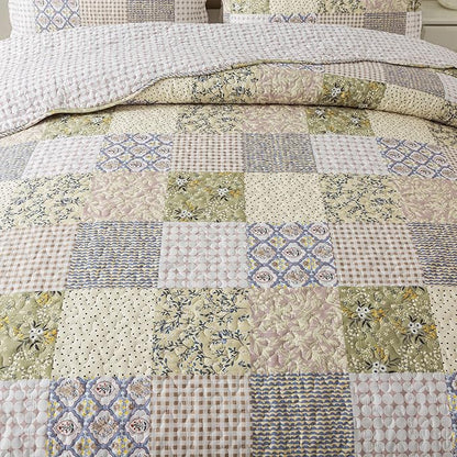HoneiLife Queen Quilt Bedding Sets - Rustic Quilts 3-Piece 90x96, Microfiber Reversible Bedspreads Patchwork Coverlet Floral Bedding Set All Season Use