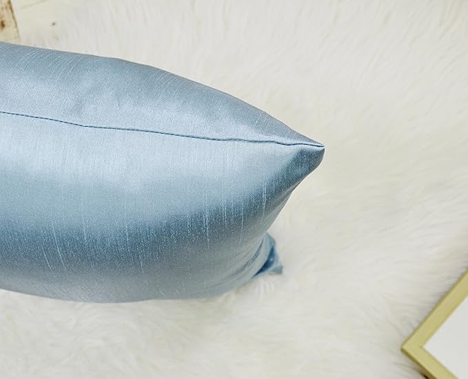 Aiking Home 12x18 Inches Faux Silk Rectangular Throw Pillow Cover, Zipper Closure, Slate (Set of 2)