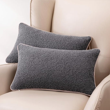 Amazon Basics Boucle Lumbar Throw Pillow Covers for Couch, Living Room, Home Decor with Hidden Zipper, Grey, 12×20in, Pack of 2