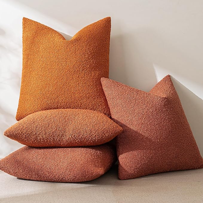 MIULEE 20x20 Inch Decorative Pillow Covers for Couch Bed Set of 2 Textured Boucle Neutral Winter Throw Pillows Rust Accent Solid Cushion Pillowcases Sofa Livingroom Home Decor