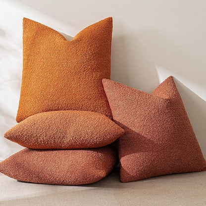 MIULEE 20x20 Inch Decorative Pillow Covers for Couch Bed Set of 2 Textured Boucle Neutral Winter Throw Pillows Rust Accent Solid Cushion Pillowcases Sofa Livingroom Home Decor