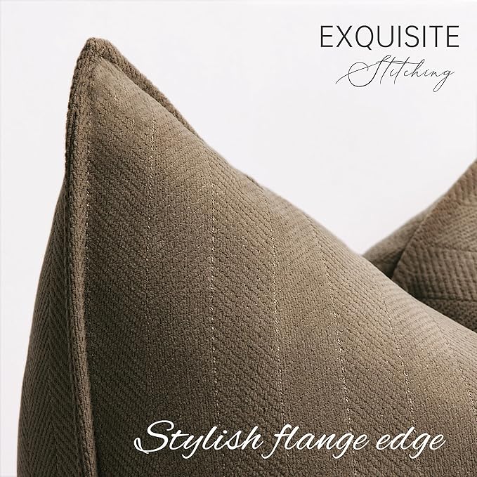 ZWJD Brown Pillow Covers 16x16 Set of 2 Chenille Throw Pillow Covers with Elegant Design Soft and Luxurious Decorative Throw Pillows for Couch, Bed, and Home Decor
