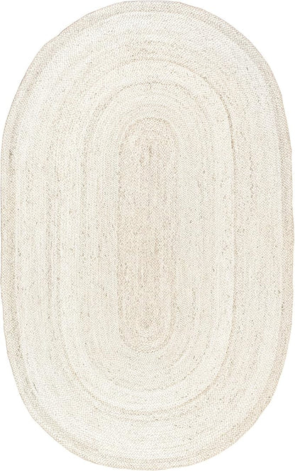 nuLOOM Oval 2x4 Rigo Jute Hand Woven Area Rug, Off White, Solid Farmhouse Design, Natural Fiber, For Bedroom, Living Room, Dining Room, Hallway, Office, Kitchen, Entryway