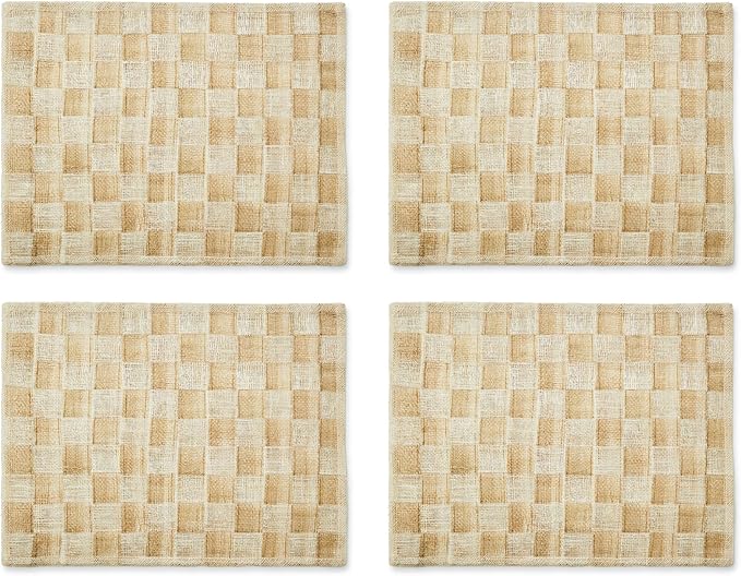MACKENZIE-CHILDS Set of 4 Sinamay Placemats, Durable Woven Table Mats, Flax
