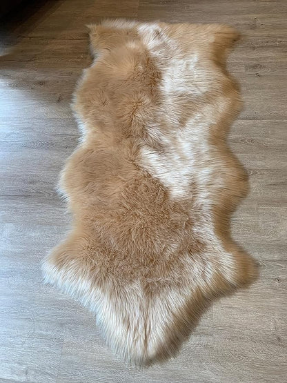 LAMBZY Faux Sheepskin Super Soft Hypoallergenic Silky Shag Rug for Living Room, Kids Room, Sofa (Single and a Half 2'x4'6", Beige)