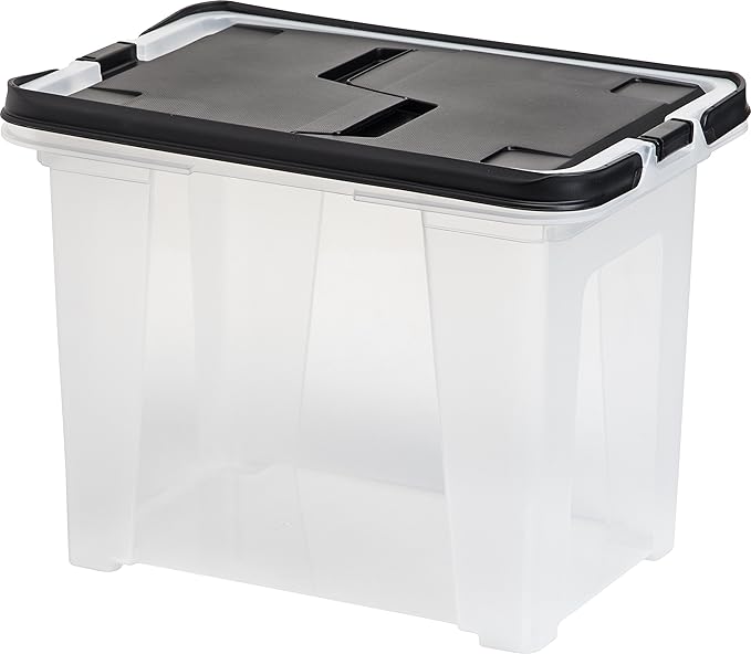 IRIS USA 17L (18 US Qt) File Box File Organizer Plastic File Box w/Winglid for Letter/Legal File, 4 Pack, BPA-Free Plastic Storage Bin Tote Organizer with Handles, Stackable and Nestable, Clear
