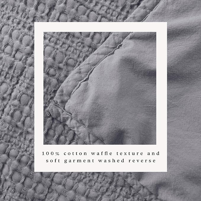 Great Bay Home King Size Blue 100% Cotton Honeycomb Waffle Quilt and Sham Set - Garment Washed, Waffle Weave Like Texture, Lightweight 3-Piece Bedding Set (Denim Blue)