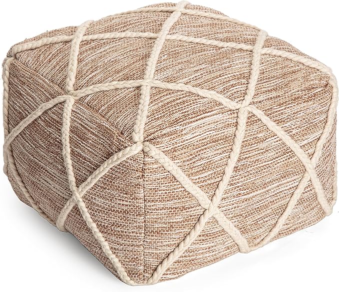 Anji Mountain 100% Handmade & Handcrafted Comfortable Home Décor Pouf Ottoman Footrest for Living Room, Bedroom, Nursery, Kidsroom, Patio Furniture - (22" x 22" x 16"- Ivory,Tan)