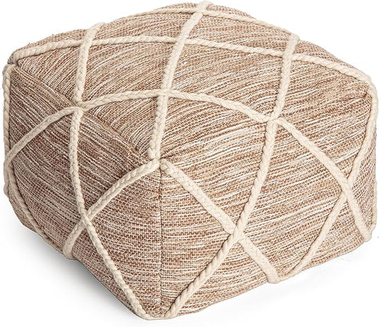 Anji Mountain 100% Handmade & Handcrafted Comfortable Home Décor Pouf Ottoman Footrest for Living Room, Bedroom, Nursery, Kidsroom, Patio Furniture - (22" x 22" x 16"- Ivory,Tan)