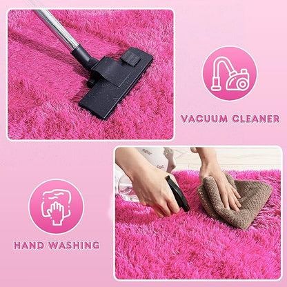 Small Rugs for Bedroom, Fuzzy Throw Rug for Living Room Dorm, Soft Fluffy Bedroom Rug, Non Slip Shag Rugs, Modern Indoor Home Decor Aesthetic, 2x3 Feet, Hot Pink
