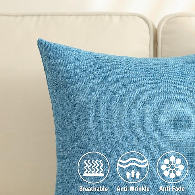 Stellhome Pack of 2 Linen Throw Pillow Covers Solid Fall Decorative Cushion Covers Pillowcase for Home Decoration, 16x16 Inch, Blue