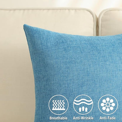 Stellhome Burlap Throw Pillow Covers 18x18 inch for Living Room Decorative Linen Rustic Pillows Neutral Accent Cushion Cases Set of 2, Blue