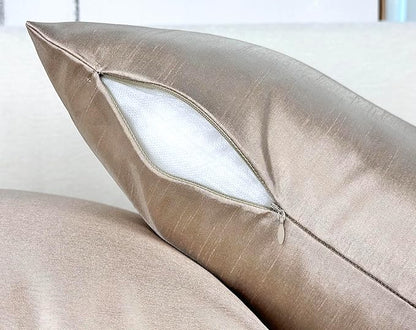 Aiking Home 24x24 Inches Faux Silk Square European Shams, Zipper Closure, Sand (Set of 2)