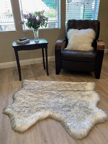 LAMBZY Faux Sheepskin Super Soft Hypoallergenic Silky Shag Rug for Living Room, Kids Room, Sofa (Double Side by Side 3'x4, White/Black Tips)