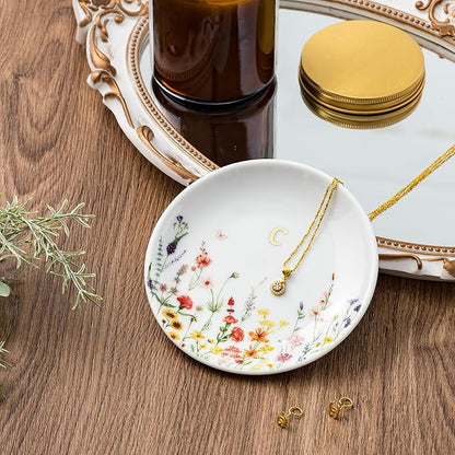 Crisky Initial Jewelry Tray Ring Dish & Gift Box, Ceramic Flower Trinket Dish for Rings Earrings Necklaces Keys, Bridal Shower Engagement Birthday Gift for Women, Friends 4.57" (Gold Foil C
