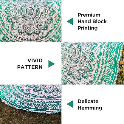 raajsee Green Ombre Mandala Tapestry Wall Hanging,Indian Cotton Beach Throw Blanket Hippie Tapestries,Boho Decor,Meditation Yoga Mat Rugs,52x82 inches