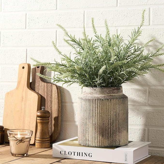 SIDUCAL Ceramic Vintage Rustic Terracotta Vase, 7.2 Inch Farmhouse Decorative Pottery Vase Wide-Mouth Vases for Home Decor, Living Room, Bookshelf, Bedroom, Bathroom, Kitchen, Whitewashed