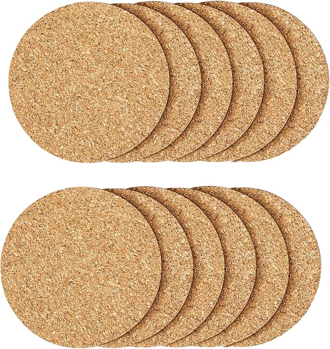 12 Pcs Cork Coaster for Drink, Absorbent Heat Resistant Reusable Tea or Coffee Coaster, Blank Coasters for Crafts,Warm Gifts Cork Coasters for Relatives and Friends.