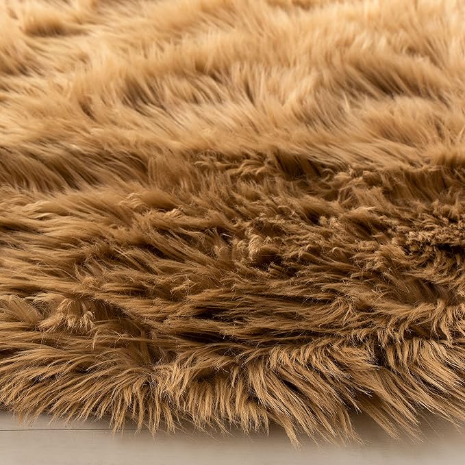 SAFAVIEH Faux Sheep Skin Collection 3' x 5' Camel FSS115E Silken Glam 2.35-inch Thick Area Rug