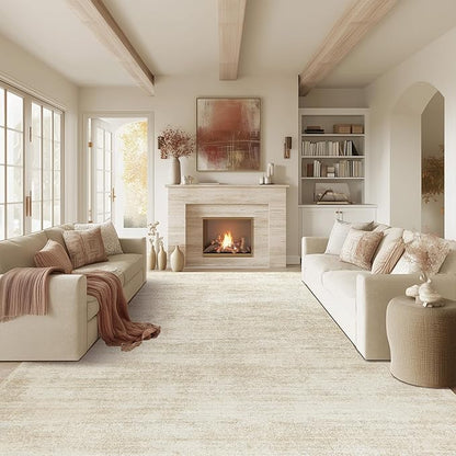 9x12 Area Rug for Living Room,Washable Neutral Farmhouse Abstract Extra Large Boho Bedroom Dining Room Rug Tan Brown Light Taupe with Cream Beige