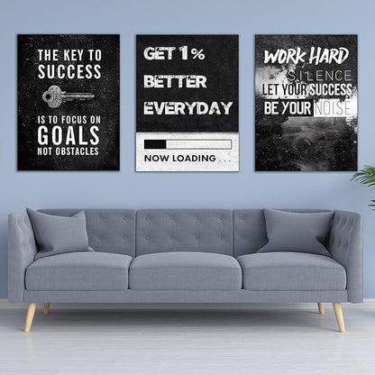 Yetaryy Motivational Poster Inspirational Wall Art 3 Pieces Canvas Painting Lion Artwork for Living Room Office Modern Home Decor Prints Pictures Wall Decor Framed Ready to Hang [72''Wx 36''H]